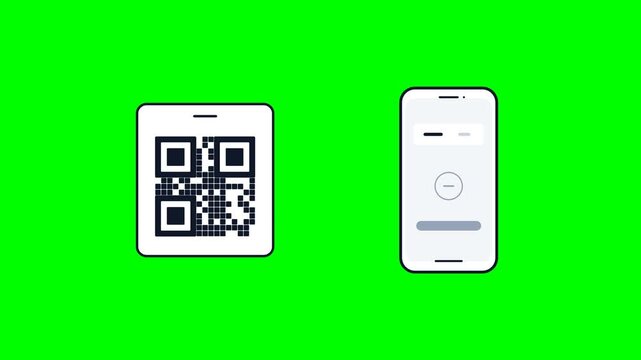 Smartphone scanning qr code with golden coin appearing on green screen background showing digital payment transaction process for modern mobile commerce