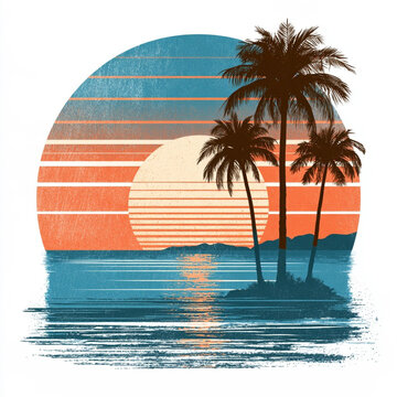 Retro Sunset Design Featuring Palms and Vintage Aesthetic for Print on Demand Products