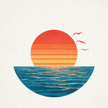 Retro Sunset Design with Vibrant Colors and Minimalist Elements for Print on Demand Projects