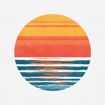 Retro Sunset Design with Vintage Colors for Print on Demand Projects Featuring Wave Patterns