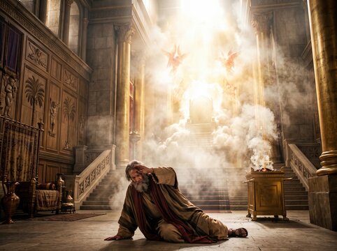 Prophet Isaiah experiences a divine vision in a sacred space filled