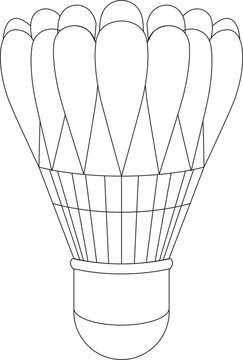 Simple black and white outline drawing of a badminton shuttlecock. Isolated vector-style line art icon ideal for sports logos, equipment graphics, coloring pages, and recreational design templates