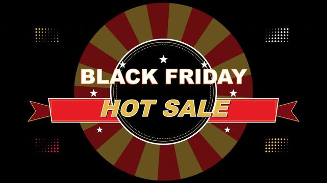 Black friday hot sale promotional badges with red ribbons on black. 4k