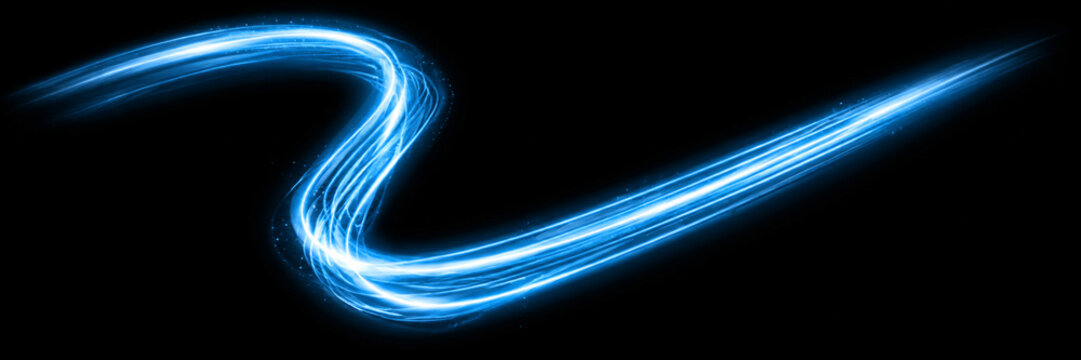 Blue glowing light leak PNG overlay with radiant cyan sweep and smooth luminous trail