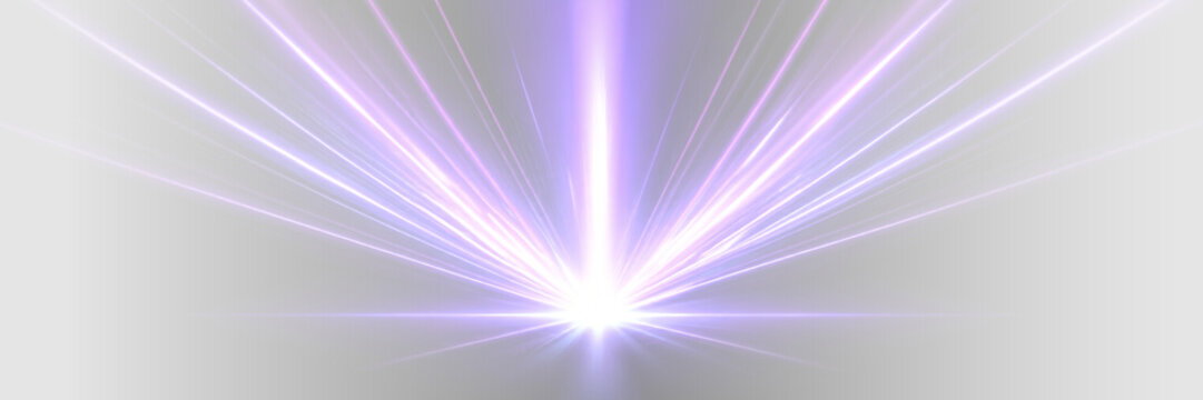 Purple light beam PNG overlay with luminous violet rays and radiant converging light burst, on transparent background