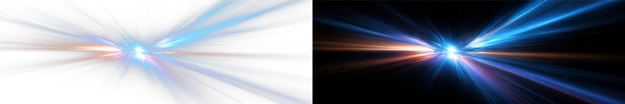 Radiant blue light beam PNG overlay with luminous perspective rays and colorful central burst, on transparent background