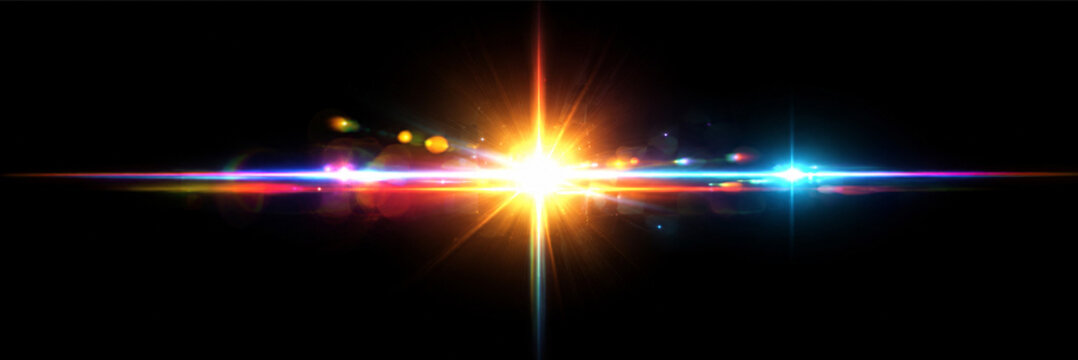 Colorful starburst PNG overlay with luminous central flash and radiant horizontal light streak