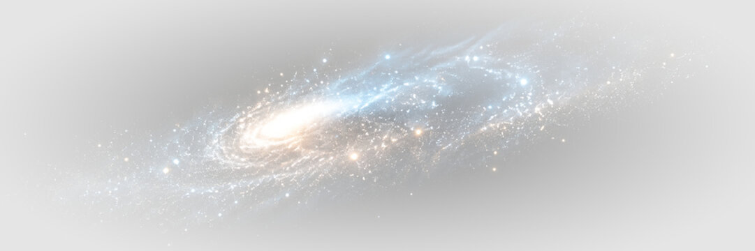 Blue light leak PNG overlay with luminous flowing streak, golden glow and scattered particles, on transparent background