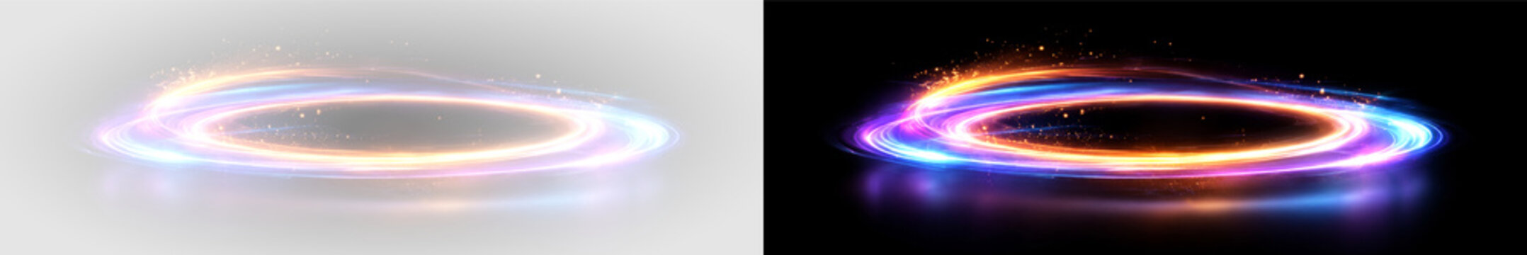 Radiant colorful glow PNG overlay with luminous neon elliptical ring, on transparent background