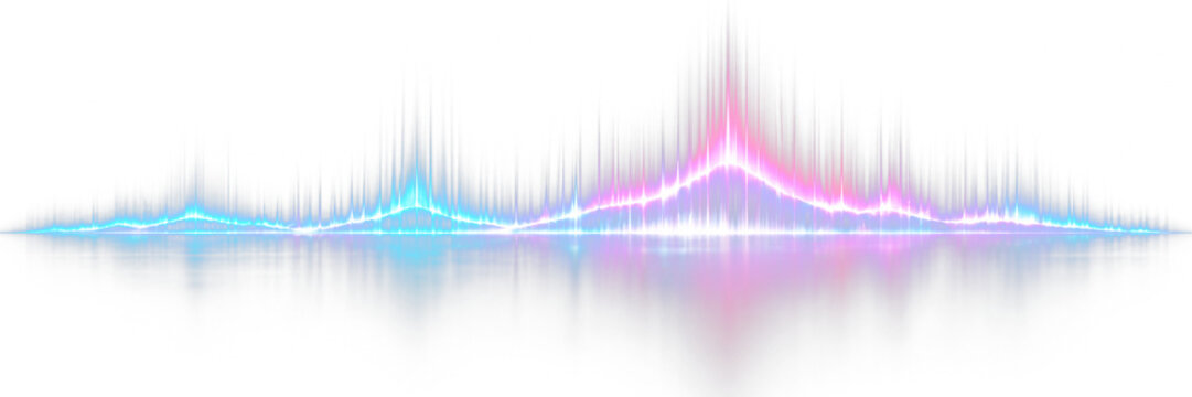 Blue pink glow PNG overlay with luminous waveform and radiant audio pulse, on transparent background
