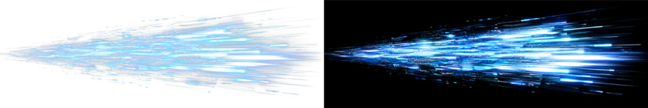 Cyan blue light beam PNG overlay with radiant streaks and luminous motion trails, on transparent background