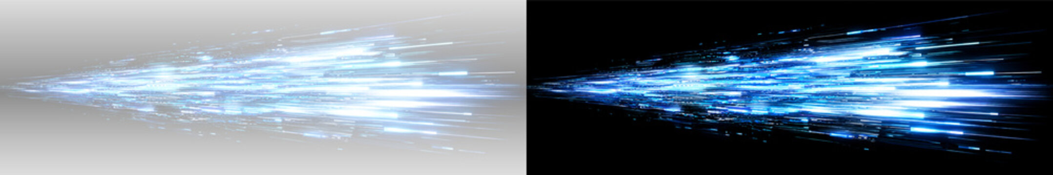 Radiant blue light beam PNG overlay with glowing horizontal streaks and cyan particles, on transparent background
