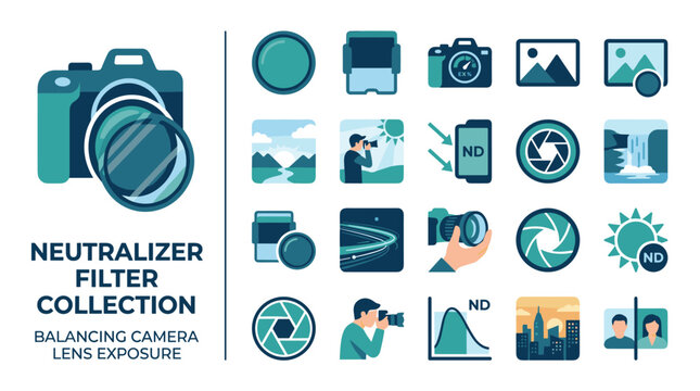 Neutralizer Filter Collection Icon Set Illustrating Balanced Camera Lens Exposure