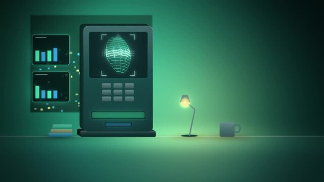 Teal cash machine face recognition unlock full scene looping motion