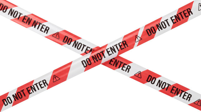 Crossed red and white do not enter barrier tape isolated on transparent background