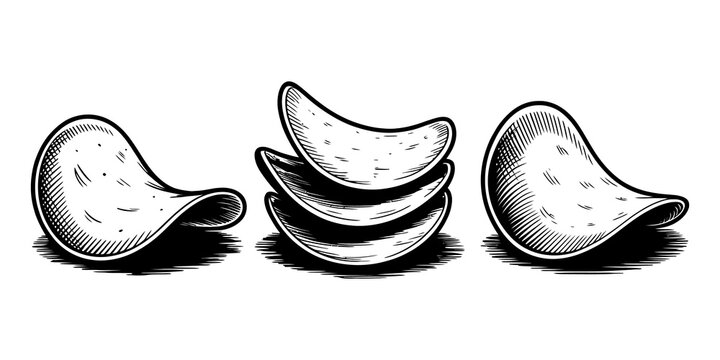 Hand drawn of crispy potato chips icon in a stack