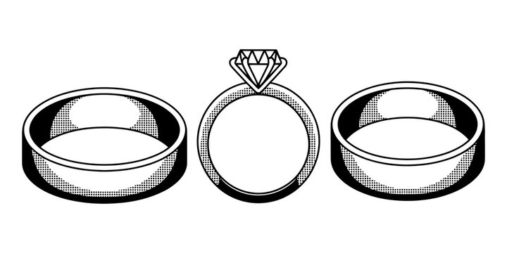 Black and white diamond ring and empty round container icons