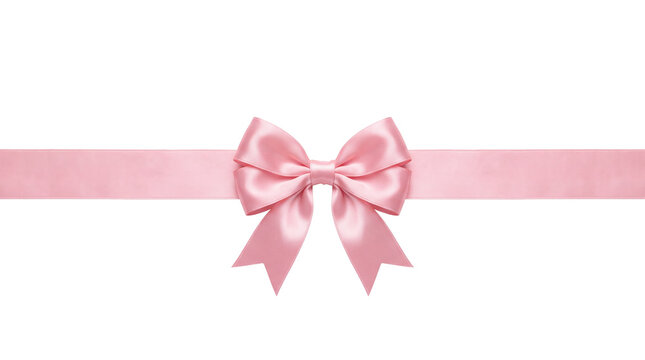 Delicate pink satin ribbon bow isolated on transparent background