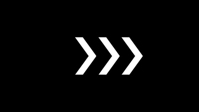 white arrow pointing downward on black background. Right-directional arrow looping animation
