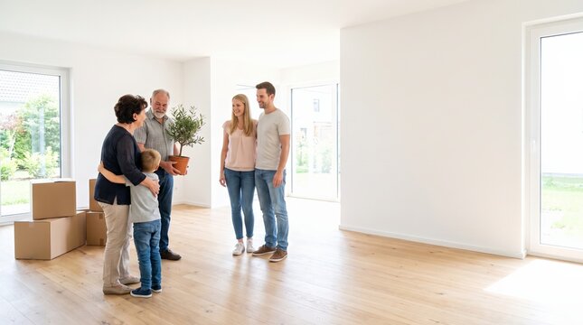 Grandparents visiting the new home of a young family