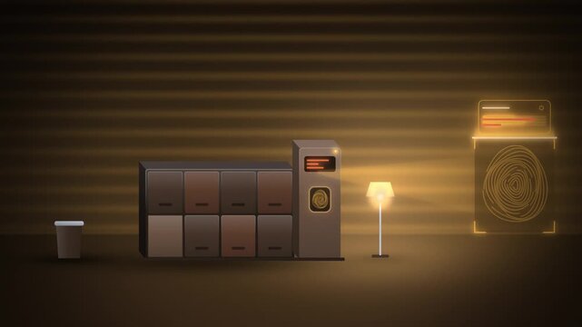 Fingerprint scanner parcel locker station scan wide scene endless loop