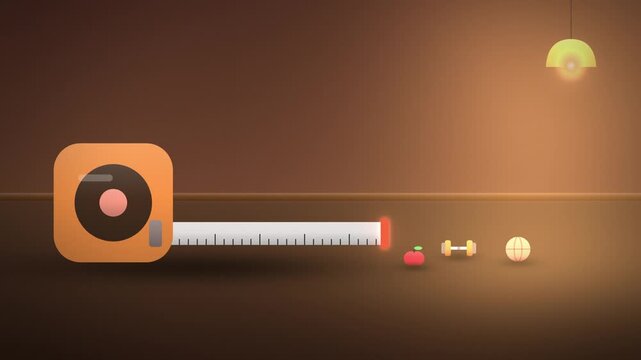 Tape measure extending fitness wide scene endless loop