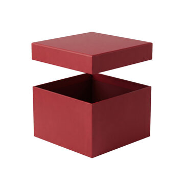Open red square gift box mockup isolated