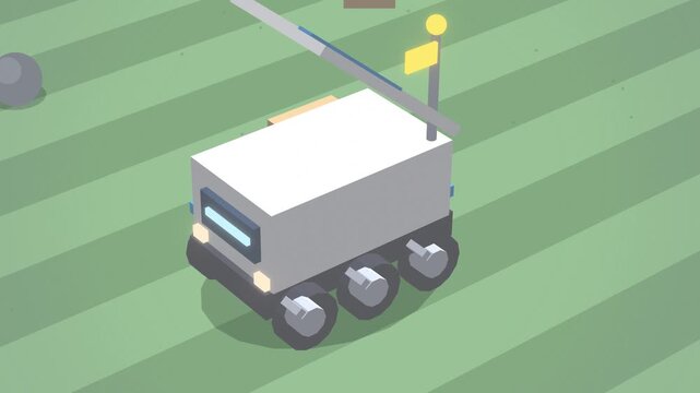 Blue sidewalk delivery robot opening lid isometric view endless loop