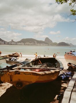 Boats on the Beach in Copacabana Beach