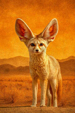 Fennec fox in desert,illustration