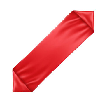 Folded red silk satin banner ribbon isolated on transparent background
