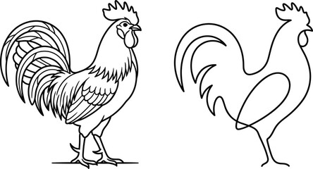 Rooster and cockerel farm bird line art vector icon set © Bushra