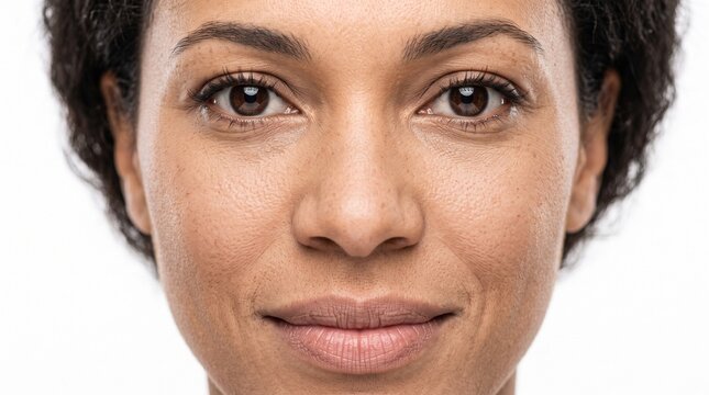 because this image really highlights the skin texture, pores, and facial features naturally without excessive retouching, which is precisely its aesthetic strength with white background
