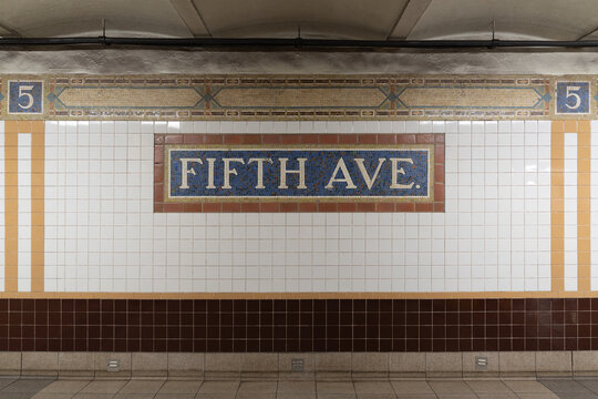 Historic Fifth Avenue subway station mosaic in New York City