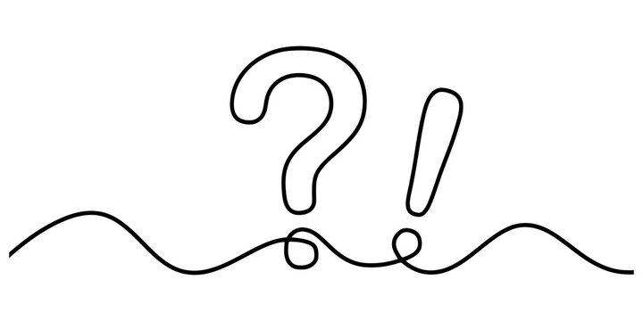 Question mark and exclamation point black line illustration representing concept of confusion versus sudden realization.