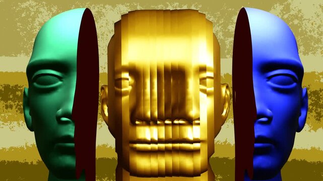 Human Faces. 3d surreal futuristic animation.