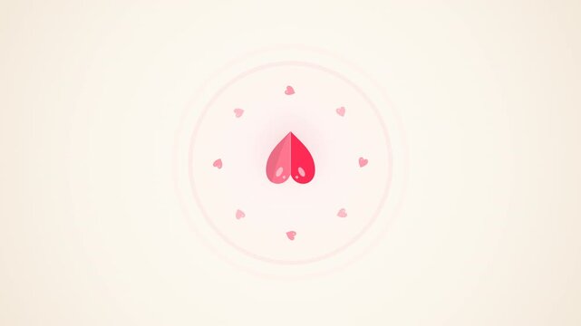 Small red and pink hearts popping on a soft cream background