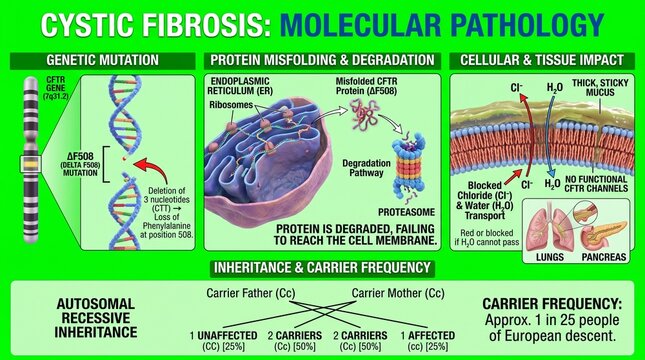 Cystic fibrosis molecular pathology and genetic mutation diagram