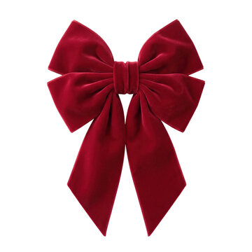 Large red velvet holiday ribbon bow isolated