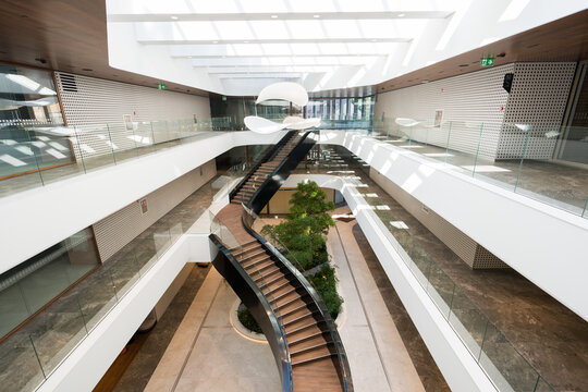 Modern Building Interior With Open Space and Staircase