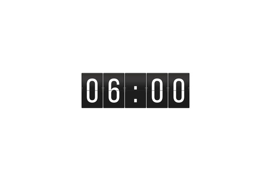 Black and white split-flap display showing early morning time or deadline approaching, representing punctuality, start of the day, or a specific appointment