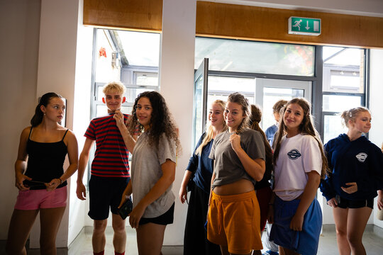 Group photo by the dining hall entrance