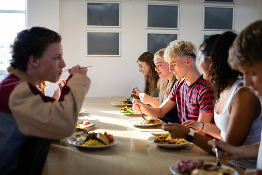 Side view of school mealtime