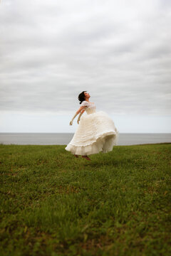 A woman jumping freely