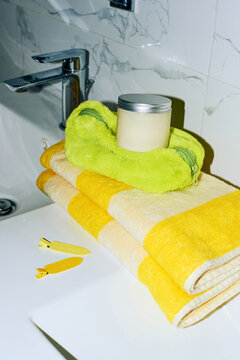 Bath with towels and toiletries