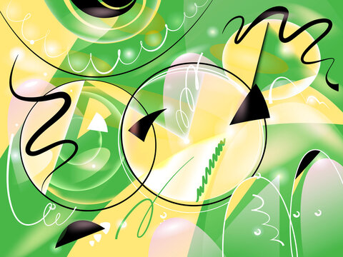 abstract green and yellow background with circular arrows and lines