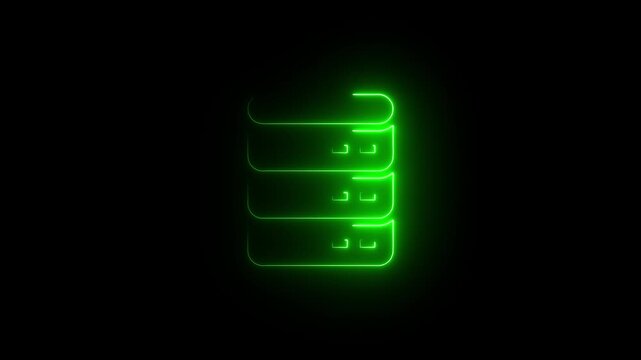 Glowing green neon server stack looping animation on black background