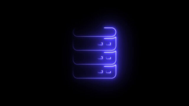 Blue neon server stack glowing animation in dark digital background