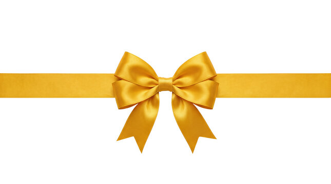 Yellow satin ribbon with centered bow isolated