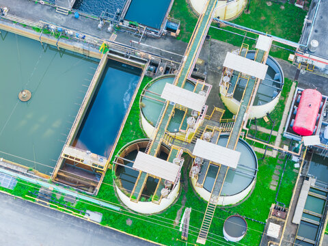 Aerial View of Industrial Wastewater Treatment Plant
